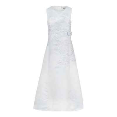 Girls' white rose detail ruched dress